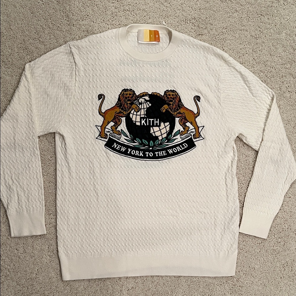 KITH New York to the World Cream Crewneck Cable Sweater